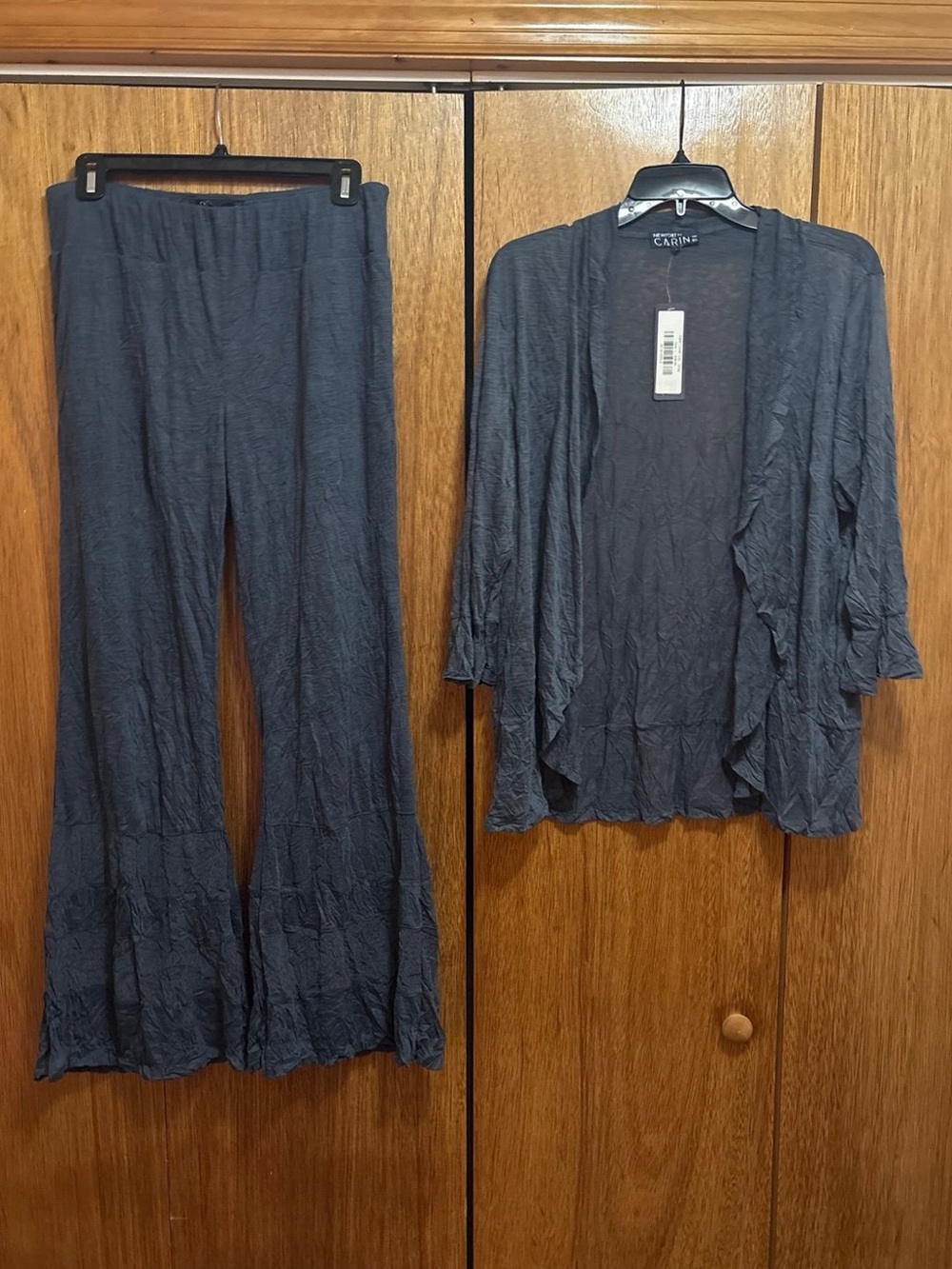 Newport By Carine Charcoal Blue Cover Up and Flare Pants Set